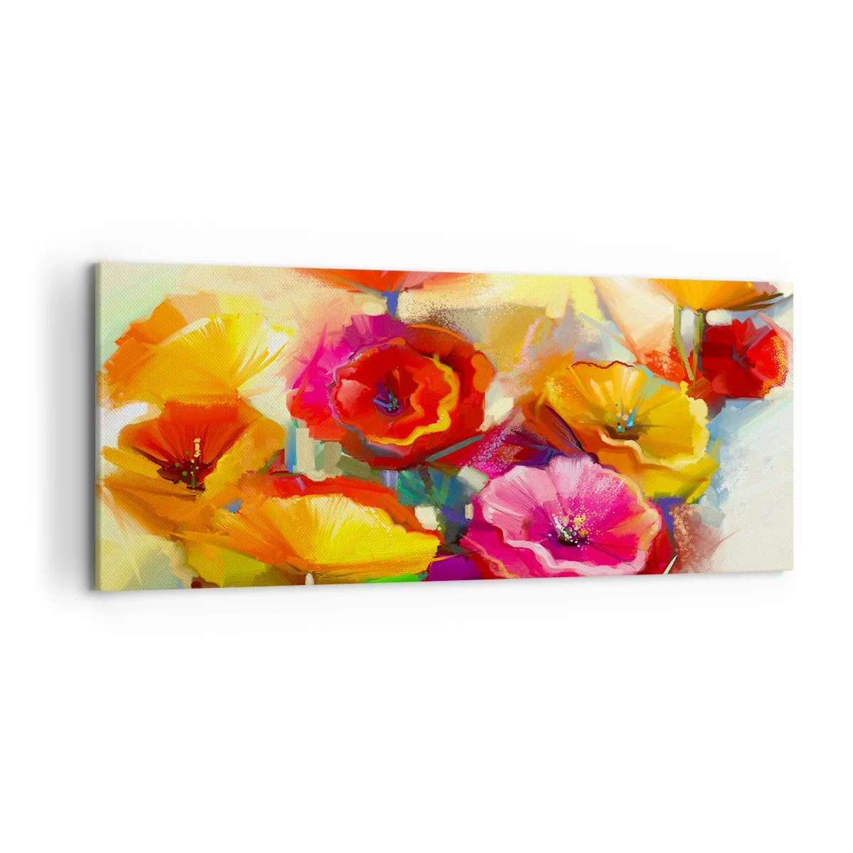 Bild auf Leinwand - Leinwandbild - Bunte abstrakte Blumen auf hellem Hintergrund - 120x50cm - Nicht nur rot - Moderne Wanddekoration für Wohnzimmer und Schlafzimmer ARTTOR