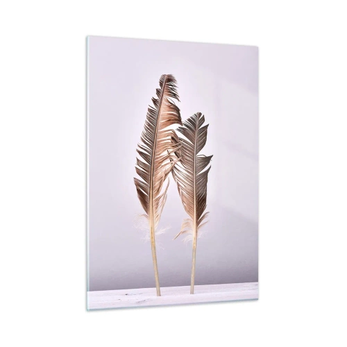 Glasbild - Bild auf glas - Zwei zarte Federn auf hellem Hintergrund - 50x70cm - Gegen das Nichts - Moderne Wanddekoration für Wohnzimmer und Schlafzimmer ARTTOR