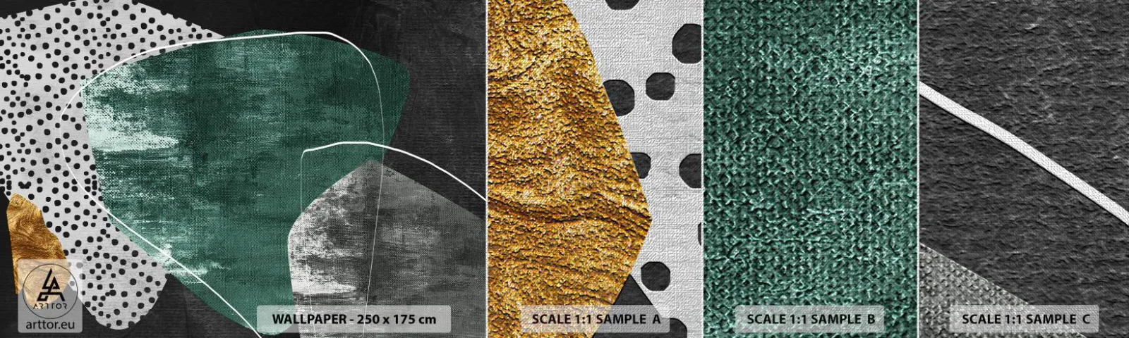 Fototapeten Muster Premium Canvas - Bunte Abstraktion mit Blattgold - Abstraktion, Textur, Collage - 100x30 cm