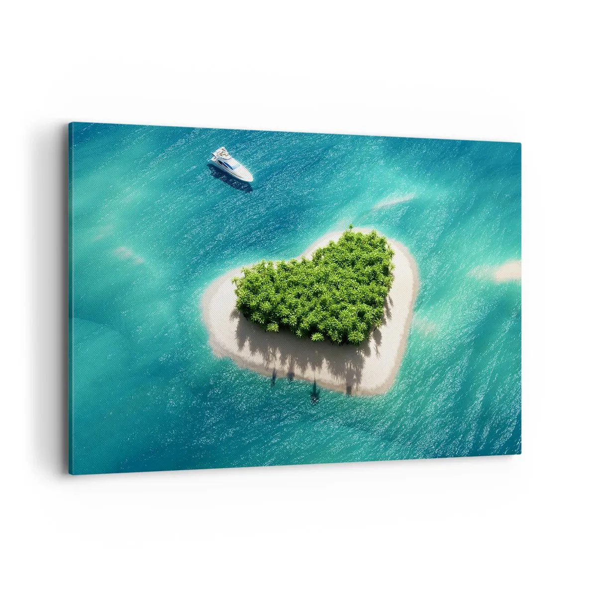 Bild auf Leinwand - Leinwandbild - Eine romantische herzförmige Insel in einem türkisfarbenen Meer - 120x80cm - ich liebe Sommer - Moderne Wanddekoration für Wohnzimmer und Schlafzimmer ARTTOR
