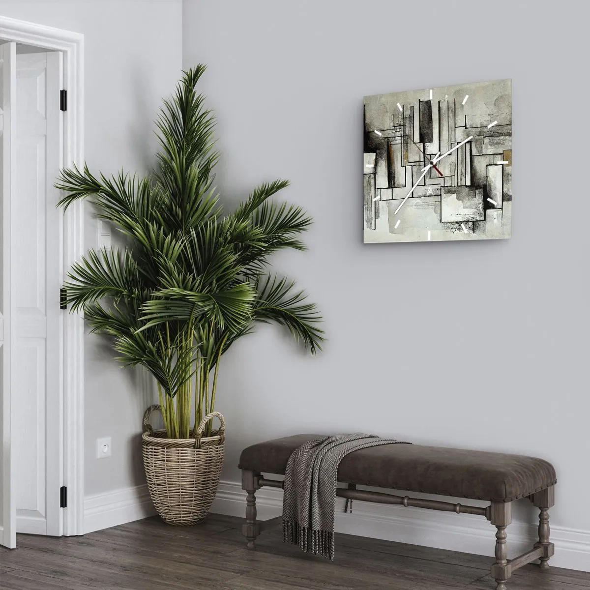 Wanduhr - Glasuhr - Abstrakte Rechtecke in Grau- und Schwarztönen - 30x30cm - Kraft der Einfachheit - Moderne Wanddekoration für Wohnzimmer und Schlafzimmer ARTTOR