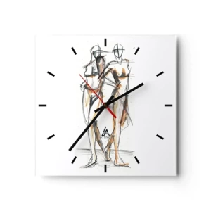 Wanduhr - Glasuhr - Künstlerische Skizze von zwei Silhouetten auf weißem Hintergrund - 30x30cm - Studie der Gnade - Moderne Wanddekoration für Wohnzimmer und Schlafzimmer ARTTOR