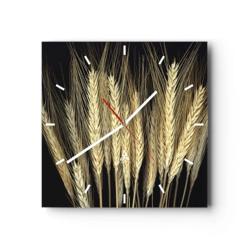 Wanduhr - Glasuhr - Weizenähren auf schwarzem Hintergrund im rustikalen Stil - 30x30cm - Rustikale Magie - Moderne Wanddekoration für Wohnzimmer und Schlafzimmer ARTTOR