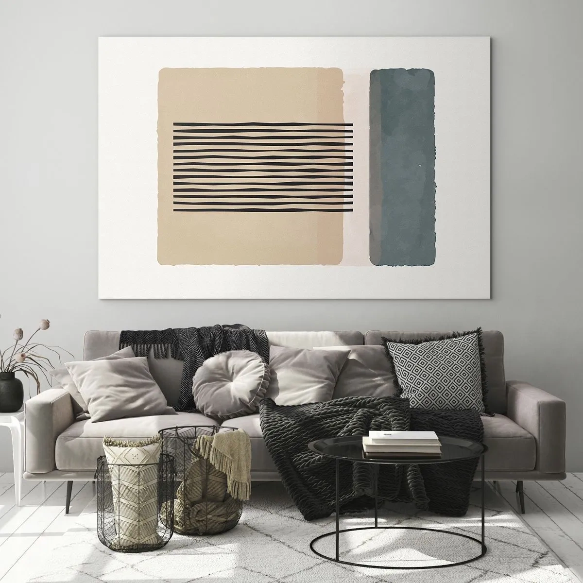 Glasbild - Bild auf glas - Geometrische Komposition mit Streifen und Farbblöcken - 70x50cm - Alles ist in Ordnung - Moderne Wanddekoration für Wohnzimmer und Schlafzimmer ARTTOR