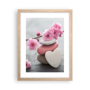 Poster in einem Rahmen aus heller Eiche - Glückseligkeit mit einer Kirschblüte - 30x40 cm