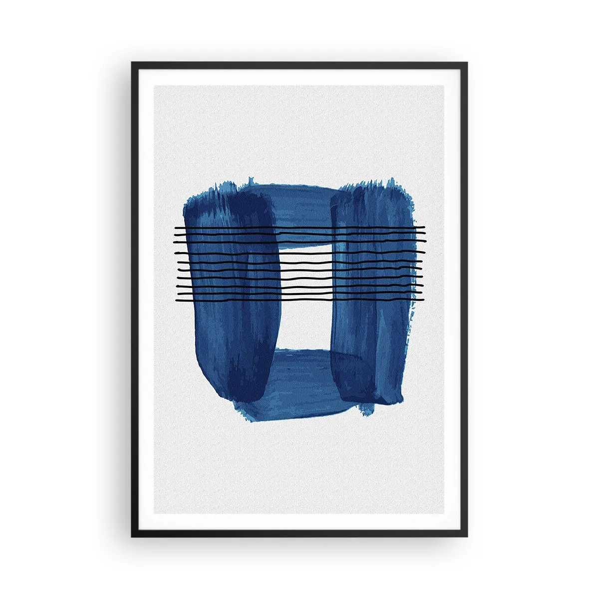 Poster in einem schwarzem Rahmen - Blaue und schwarze Komposition - 70x100 cm