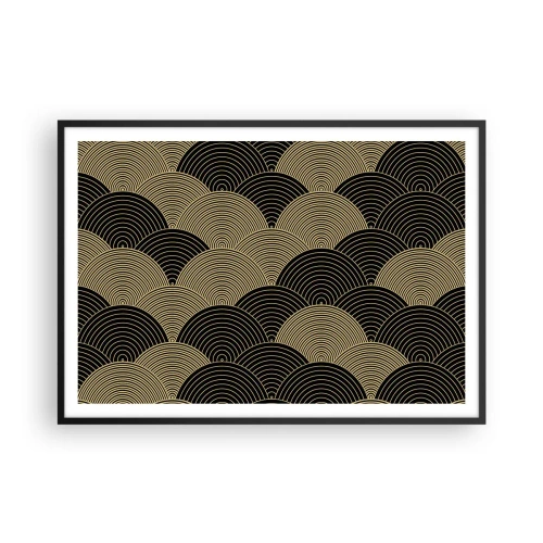 Poster in einem schwarzem Rahmen - Art-Deco-Muster mit Halbkreisen und goldenen Linien - 100x70cm - Einheit in der Vielfalt - Moderne Wanddekoration für Wohnzimmer und Schlafzimmer ARTTOR