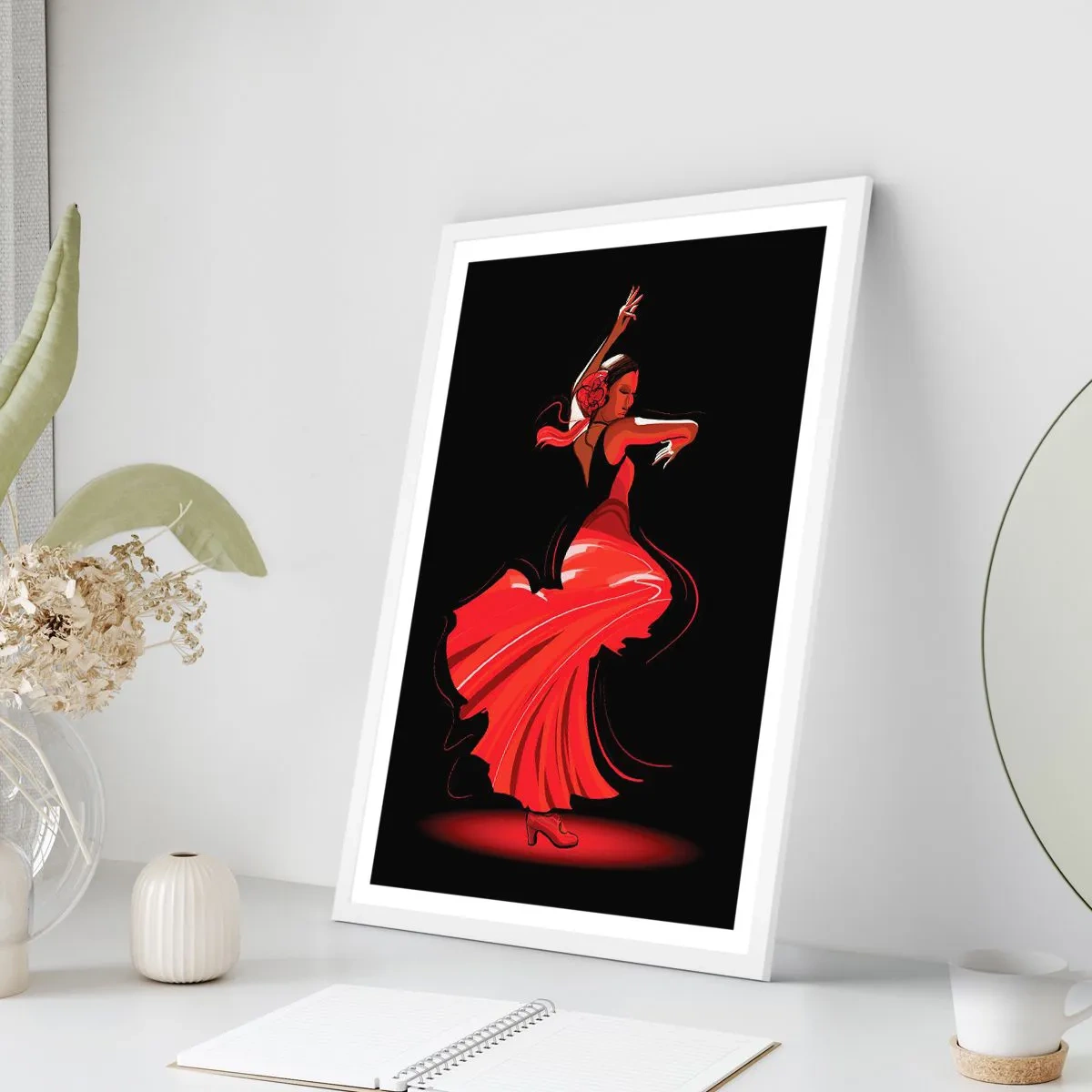 Poster in einem weißen Rahmen - Der feurige Geist des Flamenco - 50x70 cm