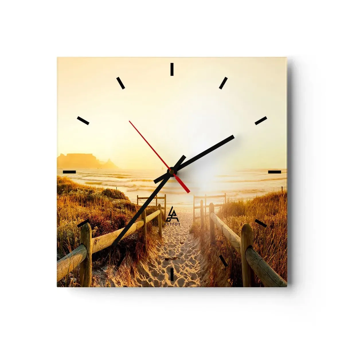Wanduhr - Glasuhr - Weg zum Strand bei goldenem Sonnenuntergang - 30x30cm - Über die Düne, der Sonne entgegen - Moderne Wanddekoration für Wohnzimmer und Schlafzimmer ARTTOR