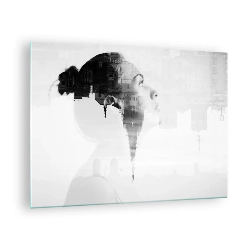 Glasbild - Bild auf glas - Silhouette einer Frau mit architektonischen Elementen im Hintergrund - 70x50cm - Auf beiden Seiten des Glases - Moderne Wanddekoration für Wohnzimmer und Schlafzimmer ARTTOR