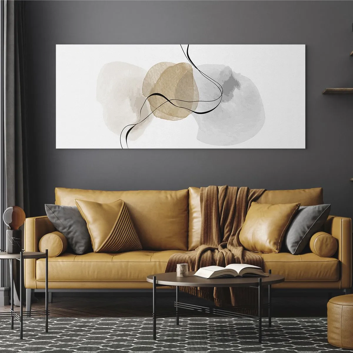 Glasbild - Bild auf glas - Minimalistische Abstraktion in Beige- und Grautönen - 140x50cm - Luftperlen - Moderne Wanddekoration für Wohnzimmer und Schlafzimmer ARTTOR