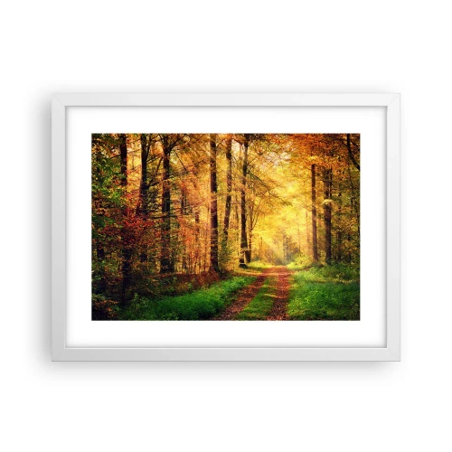 Poster in einem weißen Rahmen - Waldgoldene Stille - 40x30 cm