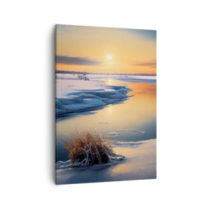 Bild auf Leinwand - Leinwandbild - Winterlandschaft mit einem Fluss bei Sonnenuntergang - 50x70cm - Wintersonnenuntergang - Moderne Wanddekoration für Wohnzimmer und Schlafzimmer ARTTOR
