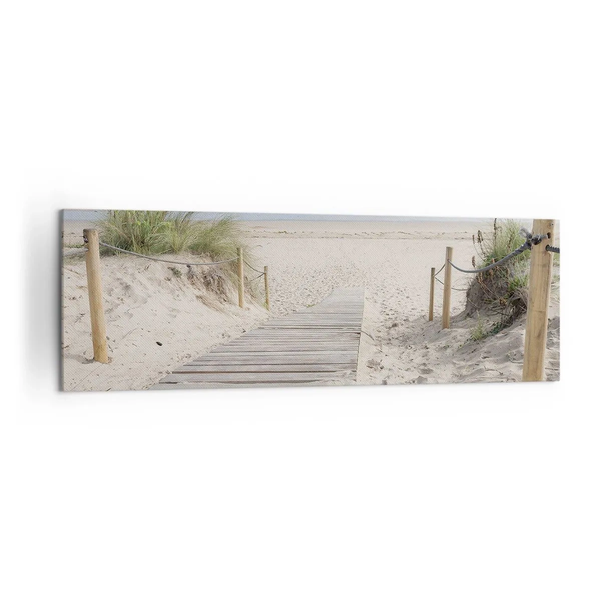 Bild auf Leinwand - Leinwandbild - Ein Plankenweg, der zu einem Sandstrand führt - 160x50cm - Bis zum Horizont - Moderne Wanddekoration für Wohnzimmer und Schlafzimmer ARTTOR