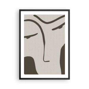 Poster in einem schwarzem Rahmen - Minimalistisches Gesichtsporträt - 50x70cm - Wie ein Modigliani-Gemälde - Moderne Wanddekoration für Wohnzimmer und Schlafzimmer ARTTOR
