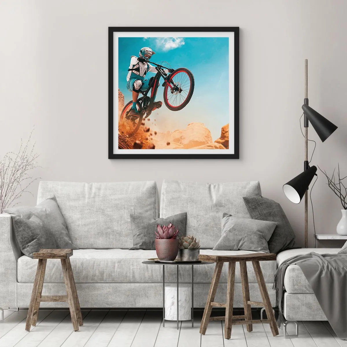Poster in einem schwarzem Rahmen - Fahrrad-Wahnsinn-Dämon - 60x60 cm