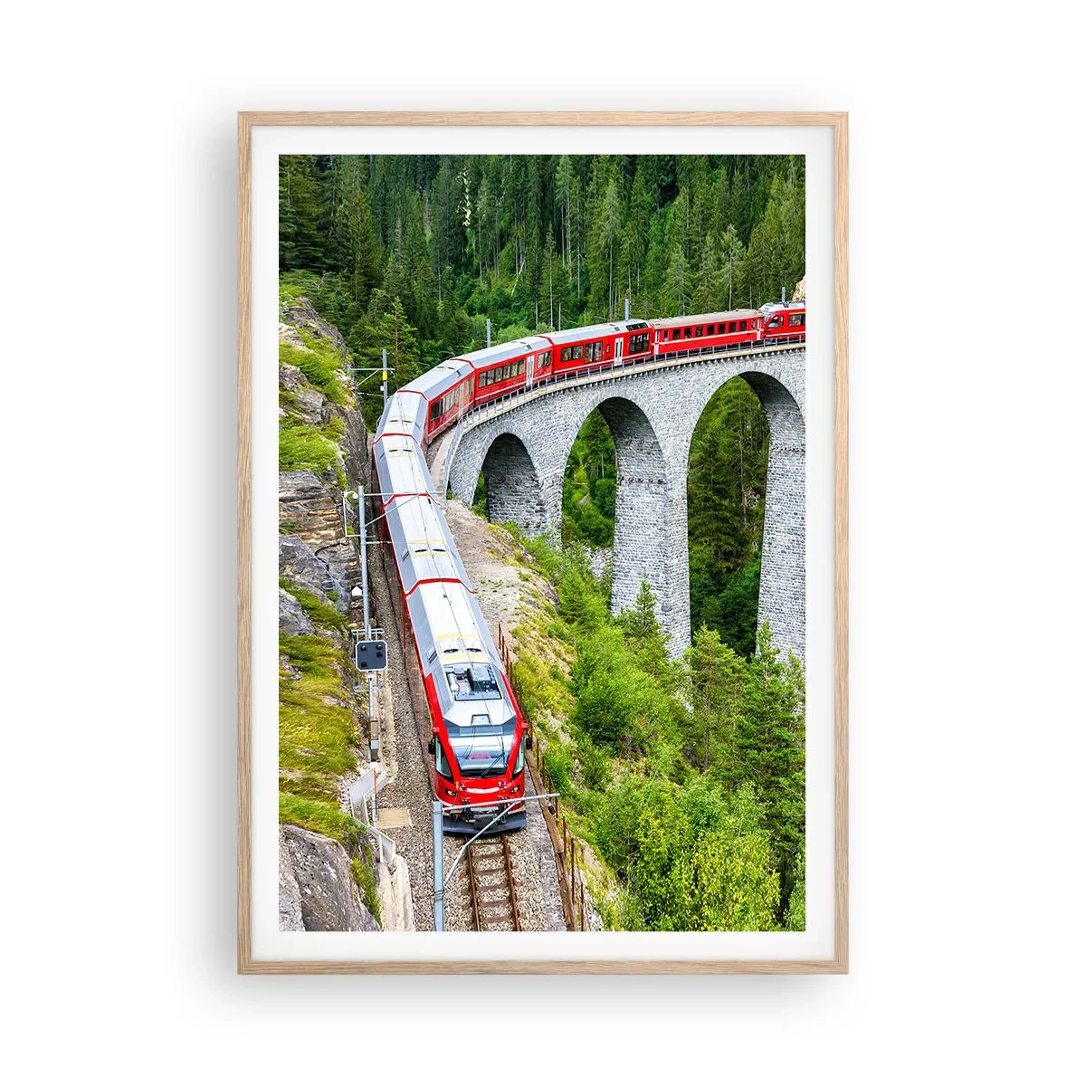 Poster in einem Rahmen aus heller Eiche - Eisenbahn für Bergblick - 70x100 cm