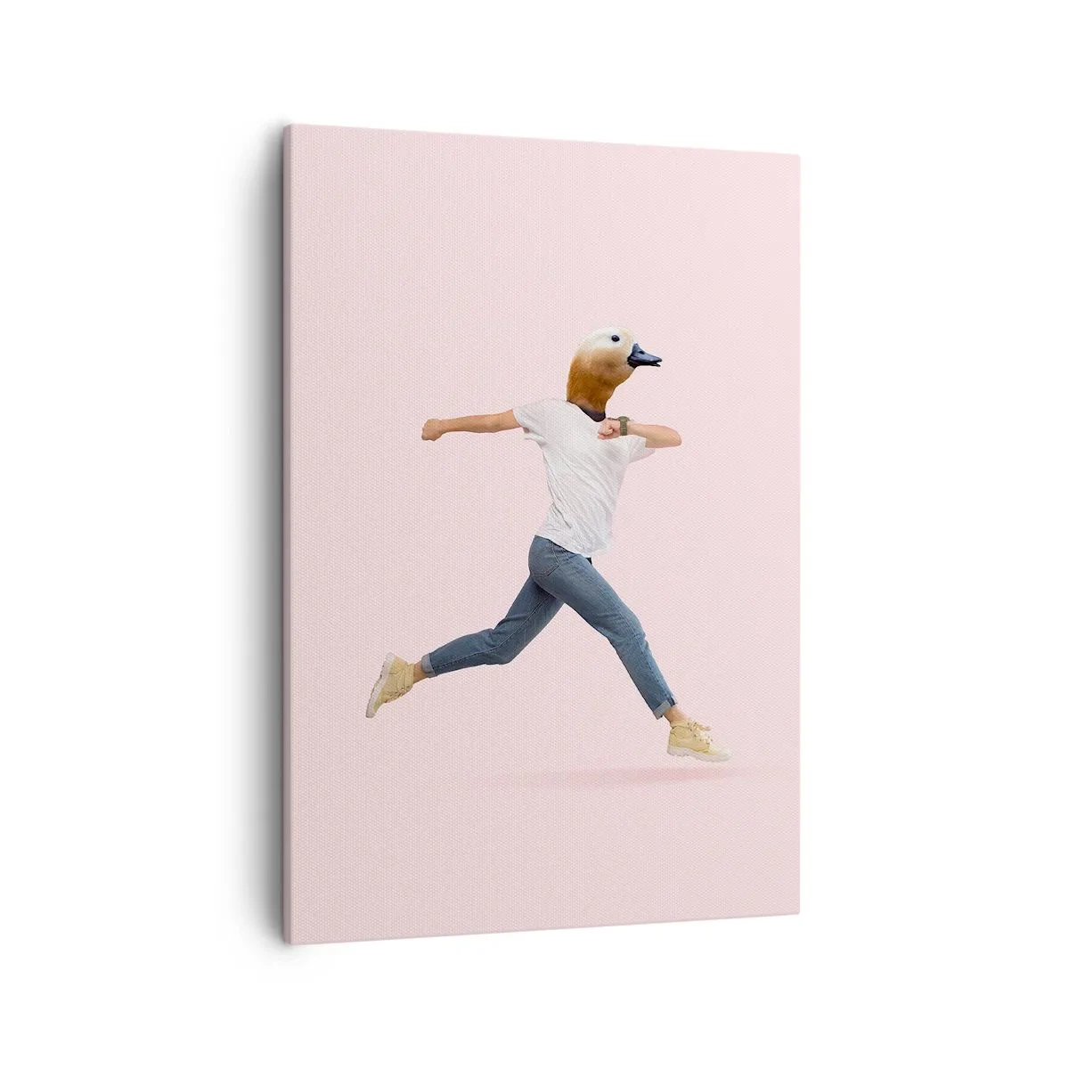 Bild auf Leinwand - Leinwandbild - Eine surrealistische Figur mit einem Entenkopf in Bewegung - 50x70cm - Eine Prise Absurdität - Moderne Wanddekoration für Wohnzimmer und Schlafzimmer ARTTOR