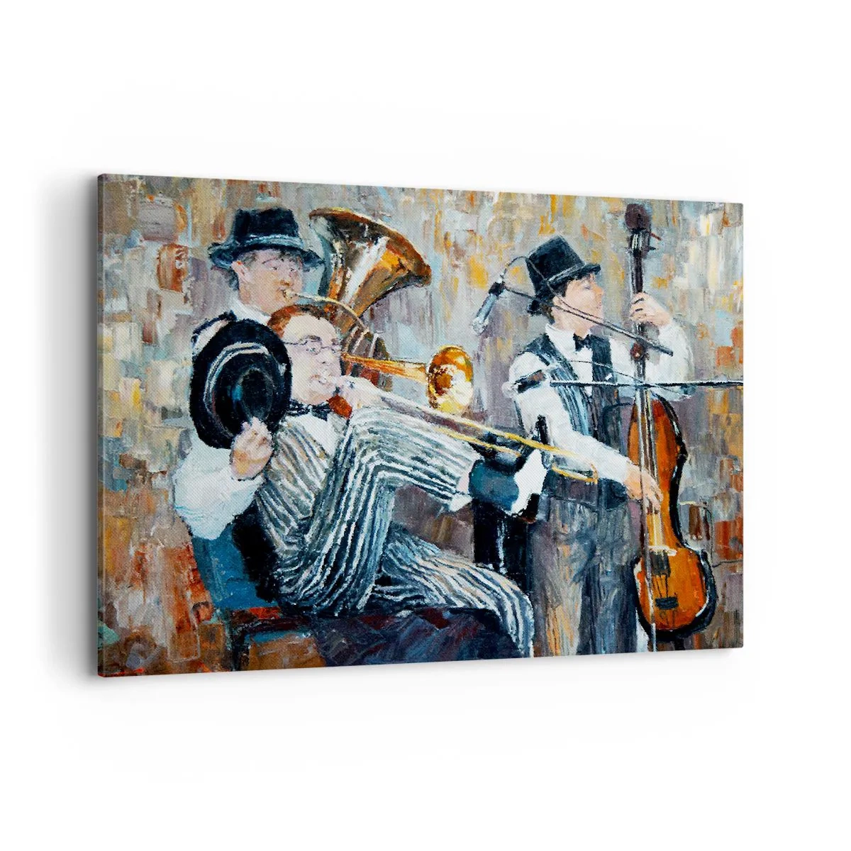 Bild auf Leinwand - Leinwandbild - Jazzmusiker im malerischen Stil während eines Konzerts - 120x80cm - Der ganze Jazz - Moderne Wanddekoration für Wohnzimmer und Schlafzimmer ARTTOR