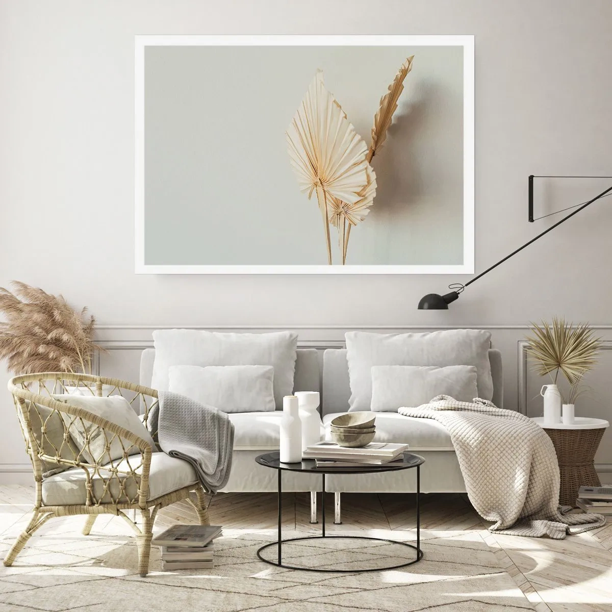 Poster - Getrocknete Palmblätter in minimalistischem Arrangement - 100x70cm - Wenn Sie Erleichterung brauchen - Moderne Wanddekoration für Wohnzimmer und Schlafzimmer ARTTOR