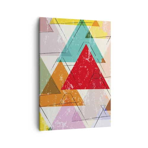 Bild auf Leinwand - Leinwandbild - Bunte Abstraktion mit geometrischen Dreiecken - 50x70cm - Drei mal drei - Moderne Wanddekoration für Wohnzimmer und Schlafzimmer ARTTOR