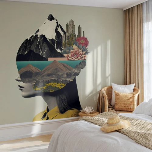 Selbstklebende Fototapete Deluxe Sticker - Frau – bleibt immer ein Geheimnis - Berge, Geist, Kopf - 250x175 cm