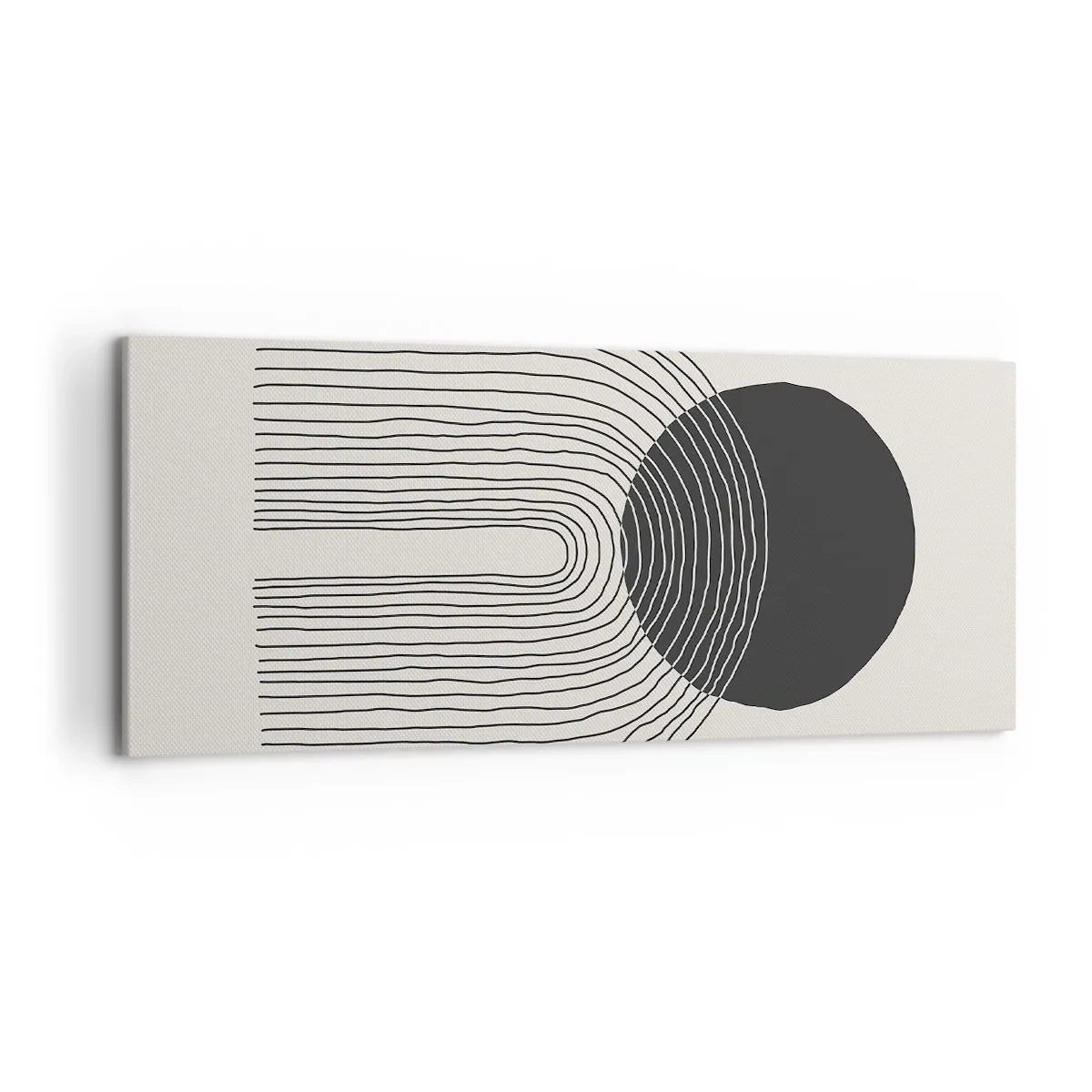 Bild auf Leinwand - Leinwandbild - Abstraktes Muster mit Linien und einem schwarzen Kreis auf hellem Hintergrund - 120x50cm - Zittern und Vertrauen - Moderne Wanddekoration für Wohnzimmer und Schlafzimmer ARTTOR