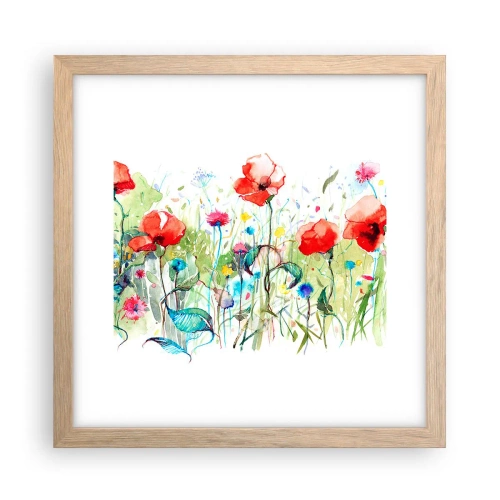 Poster in einem Rahmen aus heller Eiche - Blühende Maiwiese - 30x30 cm