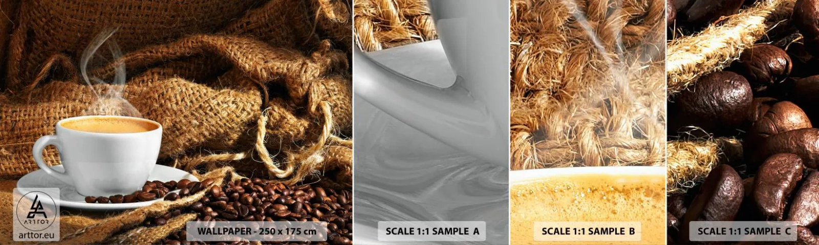 Fototapetenmuster Standard Eco - Der Geruch von Mokka und die Dicke der Honigflüssigkeit - Gastronomie, Kaffee, Tasse Kaffee - 100x30 cm