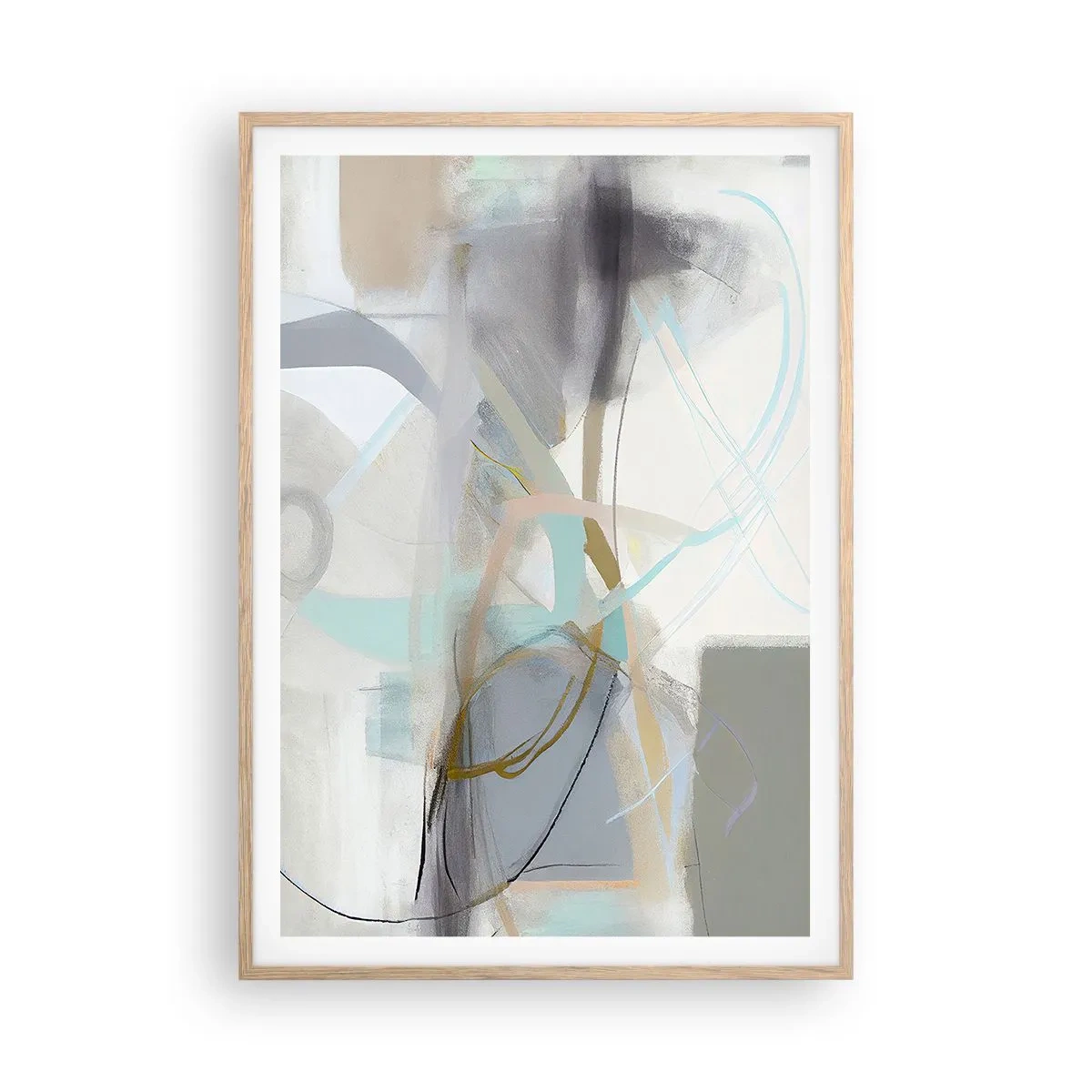 Poster in einem Rahmen aus heller Eiche - Neblige Abstraktion - 70x100 cm