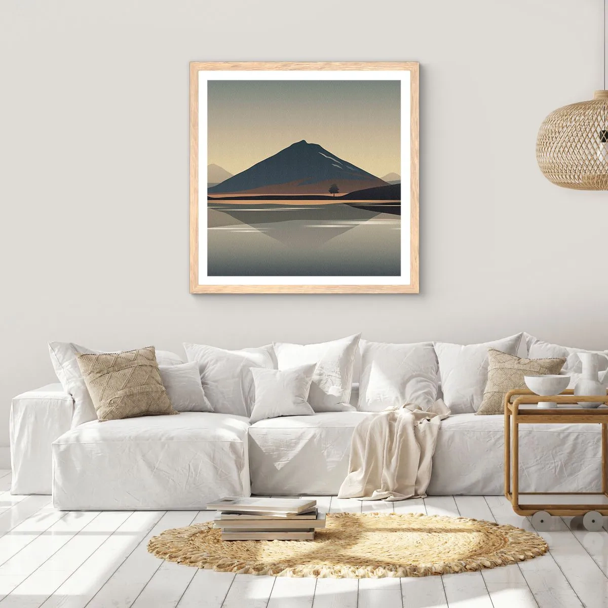 Poster in einem Rahmen aus heller Eiche - Spiegelreflexion - 60x60 cm