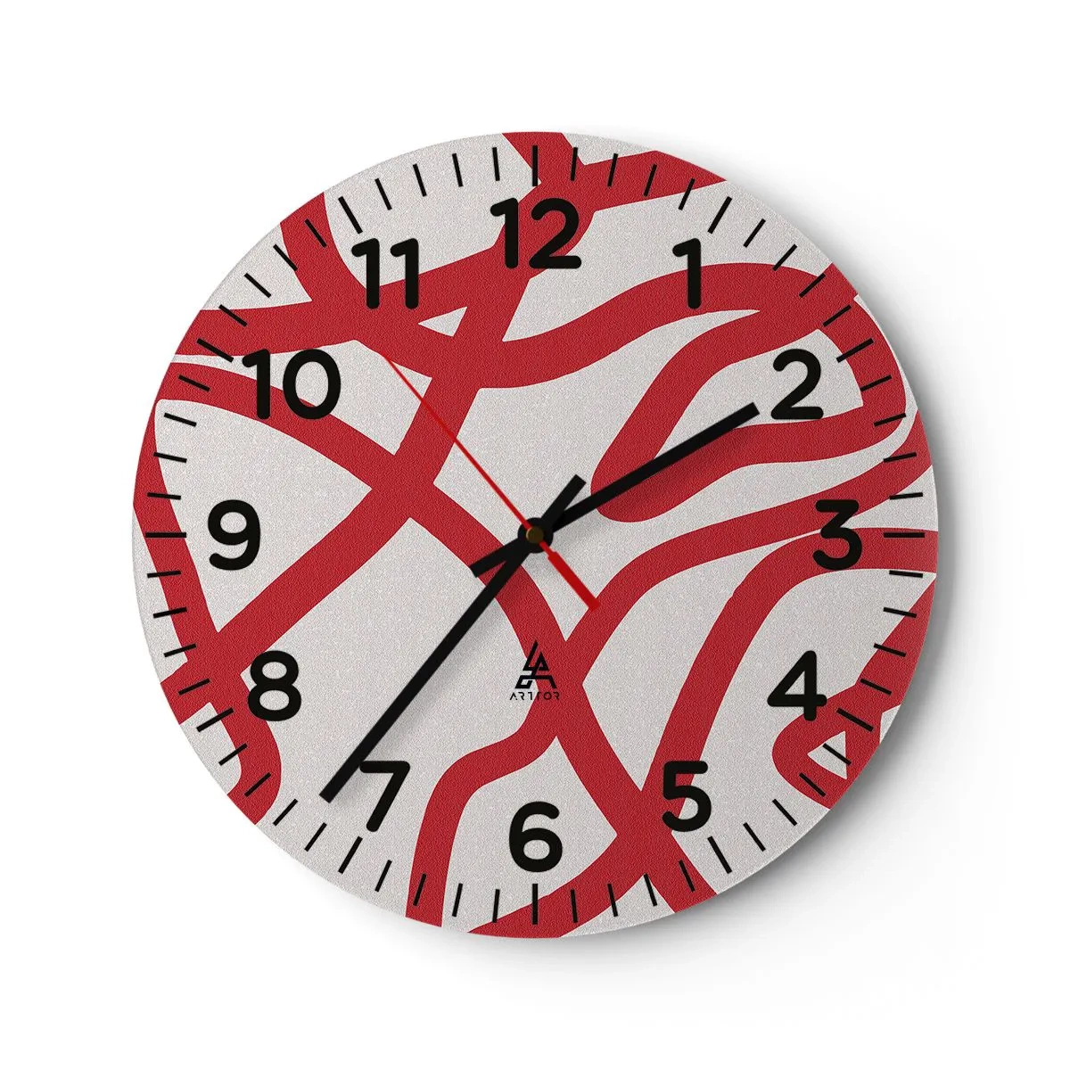 Wanduhr - Glasuhr - Rot auf Weiß - 30x30 cm