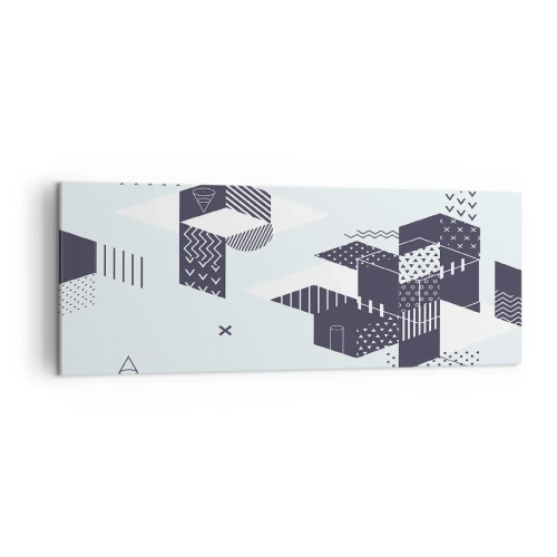 Bild auf Leinwand - Leinwandbild - Moderne geometrische Grafiken in Weiß- und Marineblautönen - 140x50cm - In der Seele eines Mathematikers - Moderne Wanddekoration für Wohnzimmer und Schlafzimmer ARTTOR