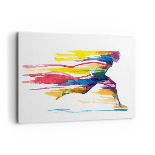 Bild auf Leinwand - Leinwandbild - Ein Läufer in abstrakten Farben symbolisiert Dynamik und Energie - 120x80cm - Über den Regenbogen laufen - Moderne Wanddekoration für Wohnzimmer und Schlafzimmer ARTTOR