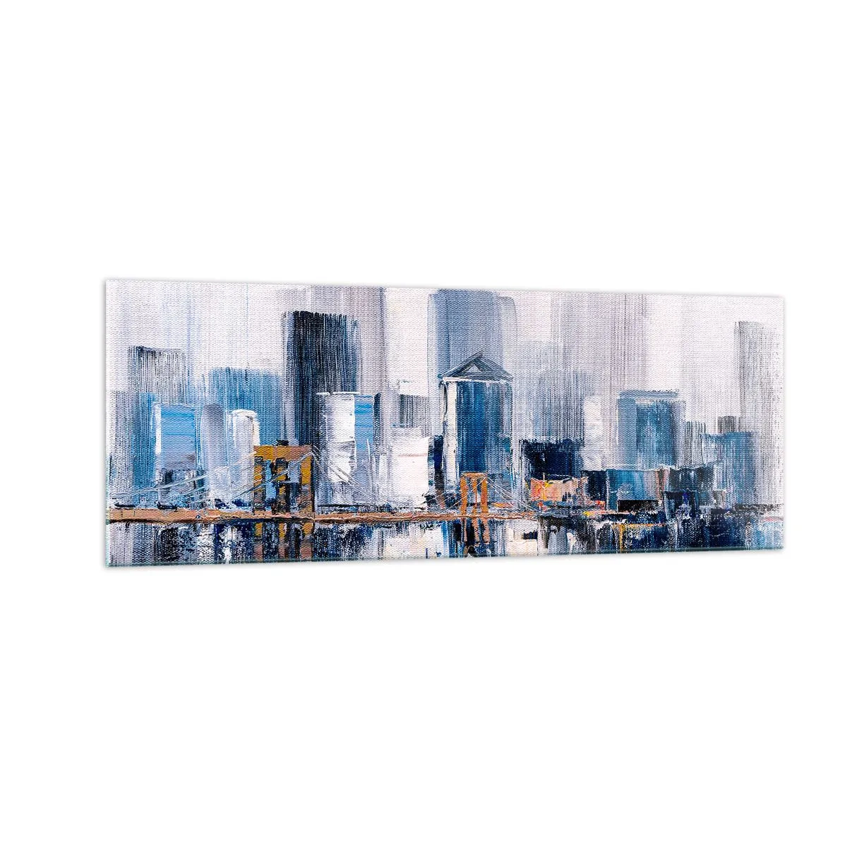 Glasbild - Bild auf glas - Abstraktes Stadtpanorama mit Blau- und Gelbtönen - 140x50cm - New Yorker Eindruck - Moderne Wanddekoration für Wohnzimmer und Schlafzimmer ARTTOR