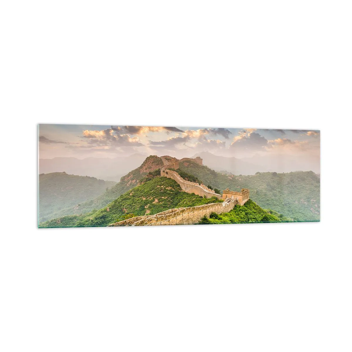Glasbild - Bild auf glas - Die Chinesische Mauer im Sonnenlicht in einer malerischen Landschaft - 160x50cm - Ewige Größe - Moderne Wanddekoration für Wohnzimmer und Schlafzimmer ARTTOR