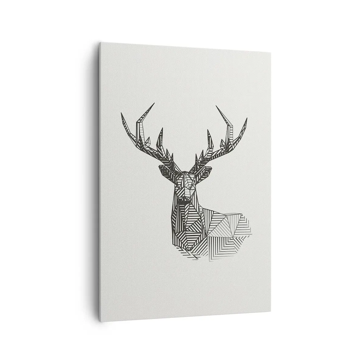 Bild auf Leinwand - Leinwandbild - Geometrisches Bild eines Hirsches im minimalistischen Schwarz-Weiß-Stil - 70x100cm - Ein Hirsch im kubistischen Stil - Moderne Wanddekoration für Wohnzimmer und Schlafzimmer ARTTOR