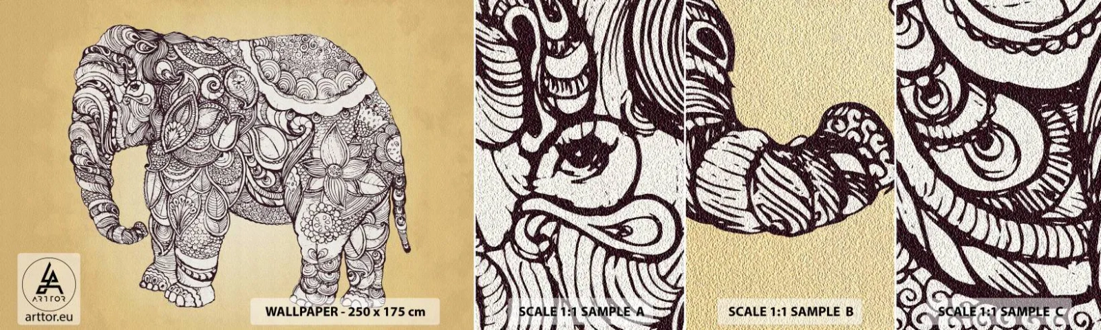 Fototapeten Muster Selbstklebend Deluxe Sticker - Elefant verhüllte sich - Elefant, indisch, Tier - 100x30 cm