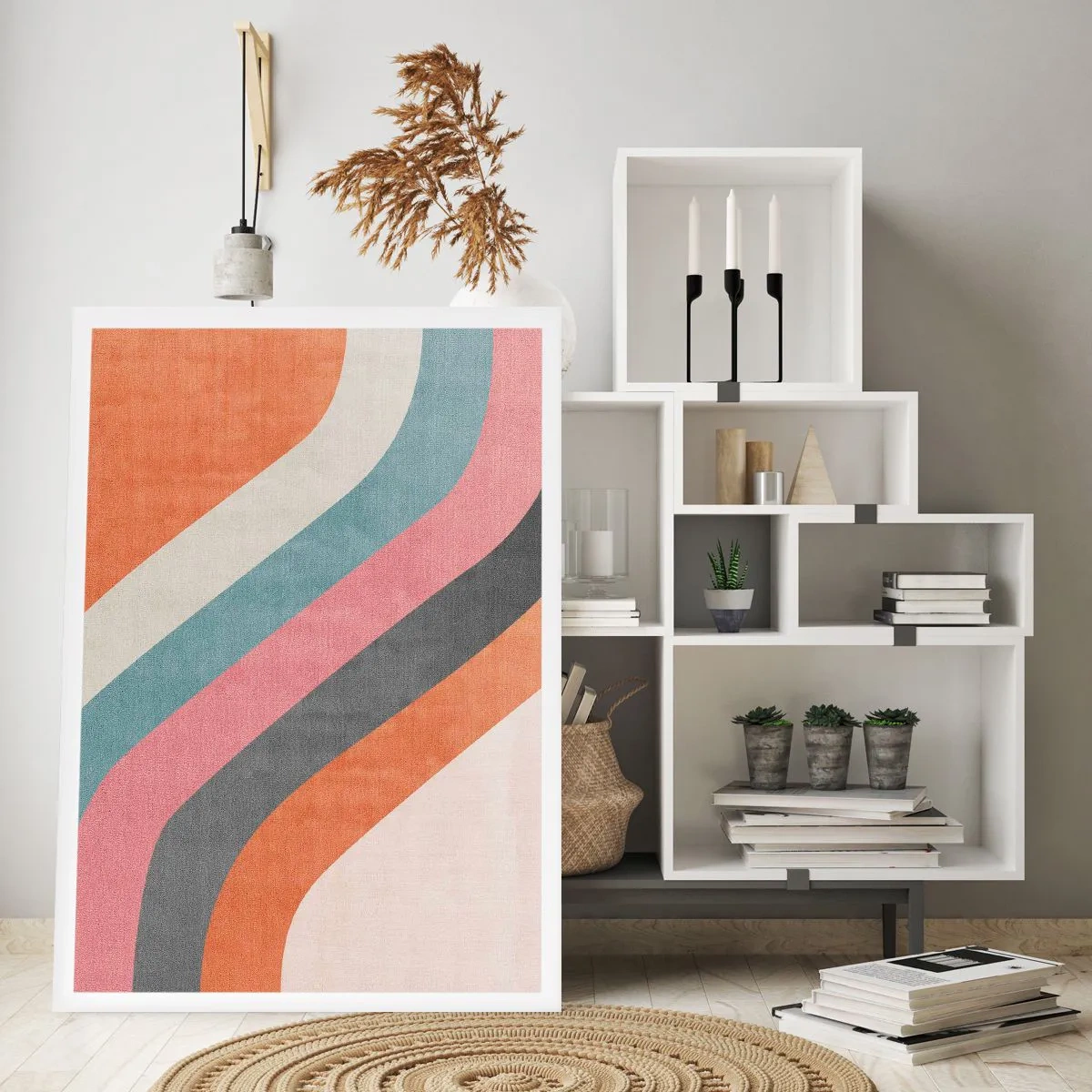 Poster - Geometrische Retro-Streifen - 50x70cm - Diagonale Komposition – Bewegung - Moderne Wanddekoration für Wohnzimmer und Schlafzimmer ARTTOR