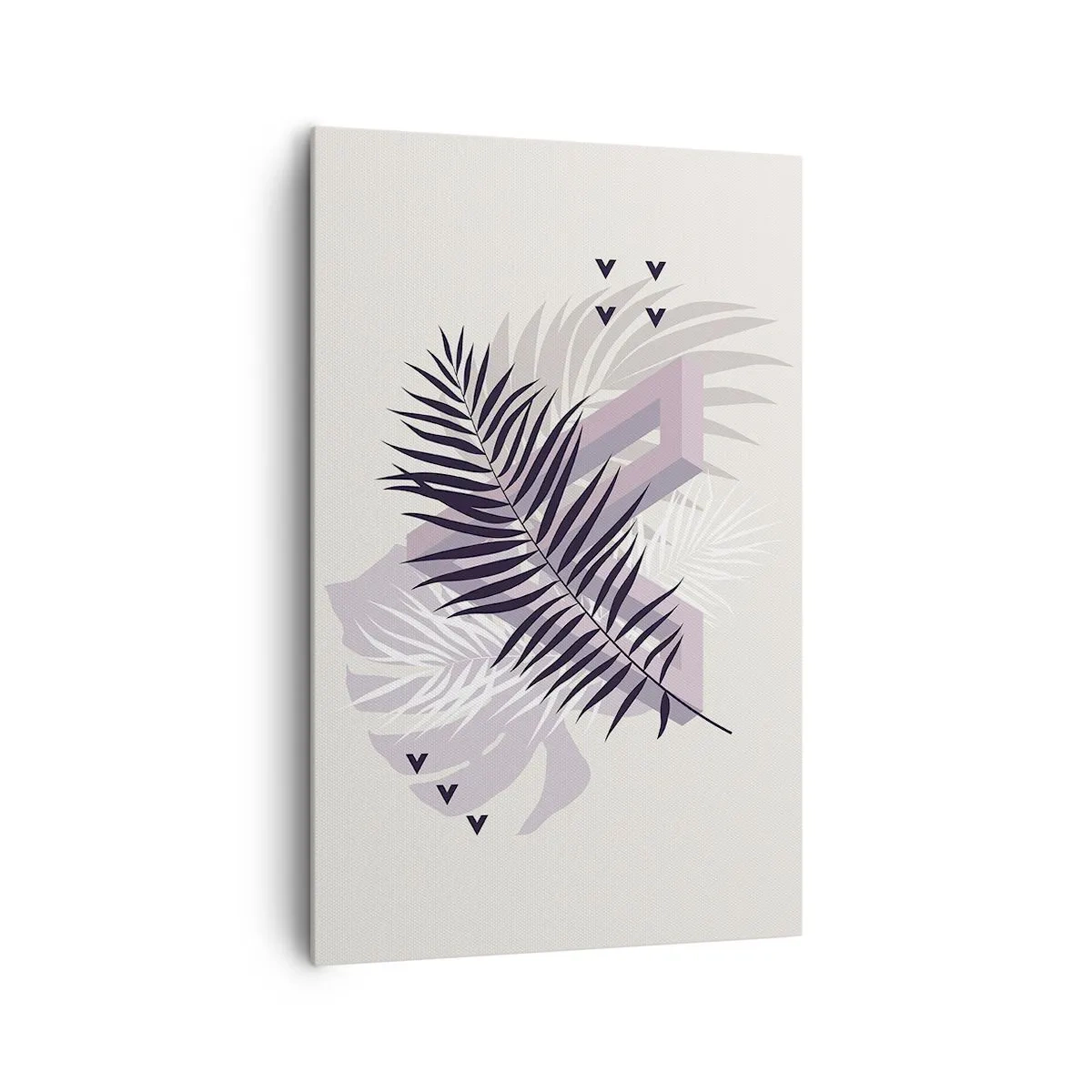 Bild auf Leinwand - Leinwandbild - Eine minimalistische Komposition mit Blättern und geometrischen Formen - 80x120cm - Der Schatten des Schattens - Moderne Wanddekoration für Wohnzimmer und Schlafzimmer ARTTOR