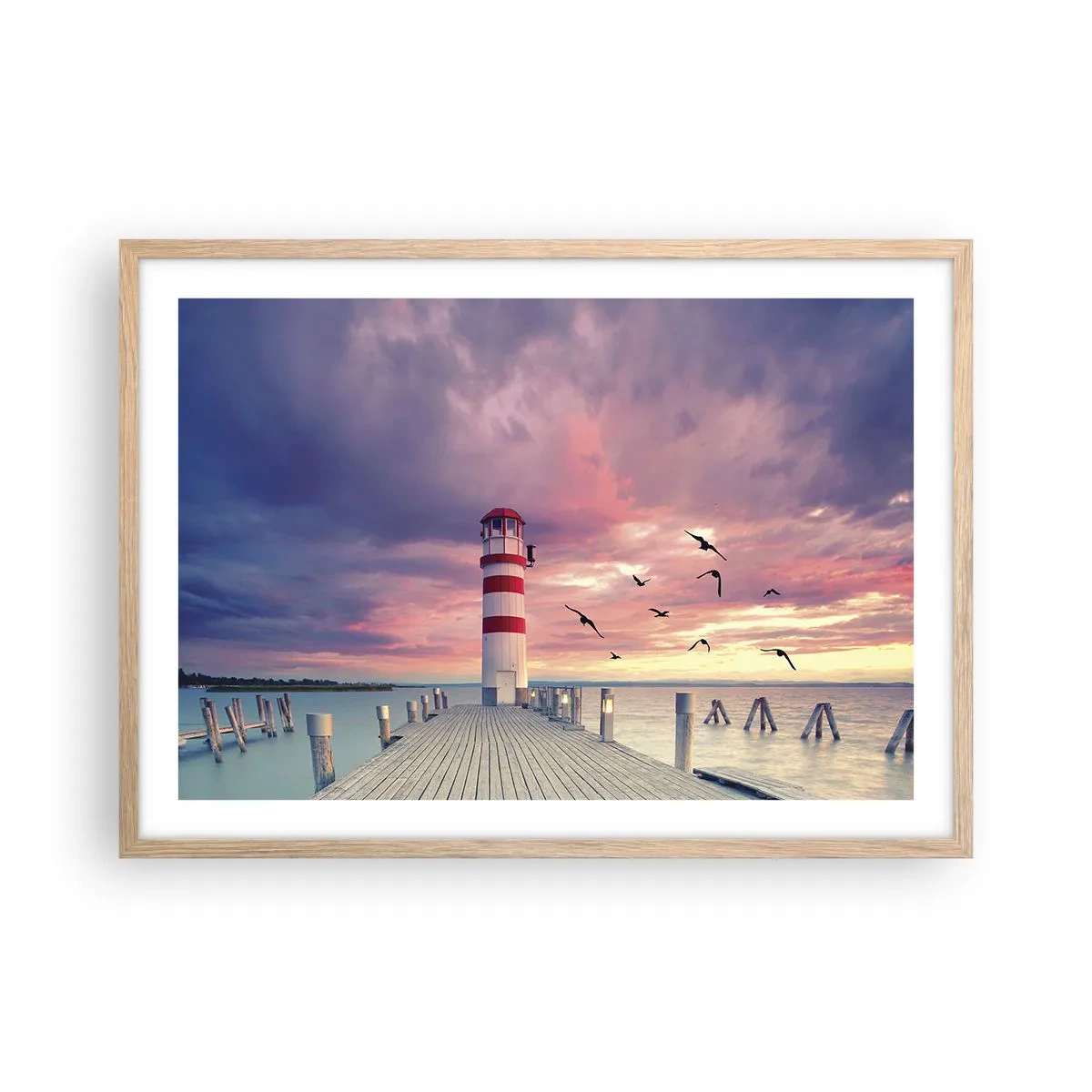 Poster in einem Rahmen aus heller Eiche - Es ist Zeit zum Hafen zu gehen - 70x50 cm