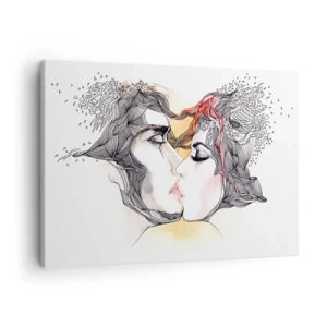 Bild auf Leinwand - Leinwandbild - Künstlerisches Paarportrait mit abstrakten Haarmotiven - 70x50cm - Die Welt existiert nicht - Moderne Wanddekoration für Wohnzimmer und Schlafzimmer ARTTOR