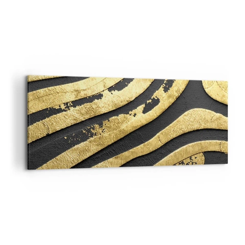 Bild auf Leinwand - Leinwandbild - Goldene abstrakte Wellen auf schwarzem Hintergrund - 120x50cm - Alles fließt - Moderne Wanddekoration für Wohnzimmer und Schlafzimmer ARTTOR