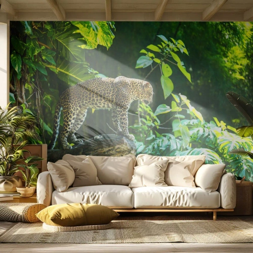 Fototapete Premium Canvas - Auf die Jagd? - Dschungel, Leopard, Tropen - 150x105 cm