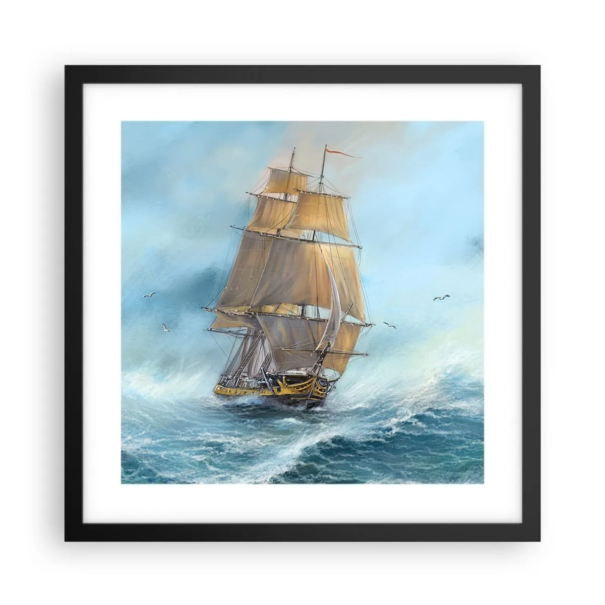 Poster in einem schwarzem Rahmen - Über die Wellen gleiten - 40x40 cm
