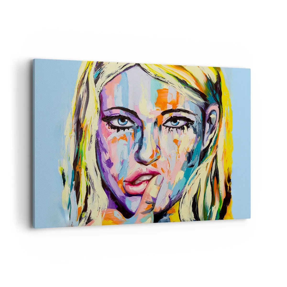 Bild auf Leinwand - Leinwandbild - Farbenfrohes Porträt einer Frau im abstrakten Stil - 100x70cm - Schau ihr direkt in die Augen - Moderne Wanddekoration für Wohnzimmer und Schlafzimmer ARTTOR