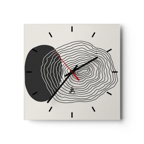 Wanduhr - Glasuhr - Abstraktes Muster mit Linien und Formen in Schwarz und Weiß - 30x30cm - Dauer und Schwingung - Moderne Wanddekoration für Wohnzimmer und Schlafzimmer ARTTOR
