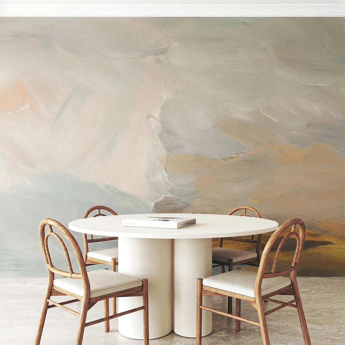 Fototapete Premium Sand - Zarte Pinselstriche in gedeckten Farben - 100x70cm - Abstraktion – das Land der Sanftheit - Moderne Wanddekoration für Wohnzimmer und Schlafzimmer ARTTOR