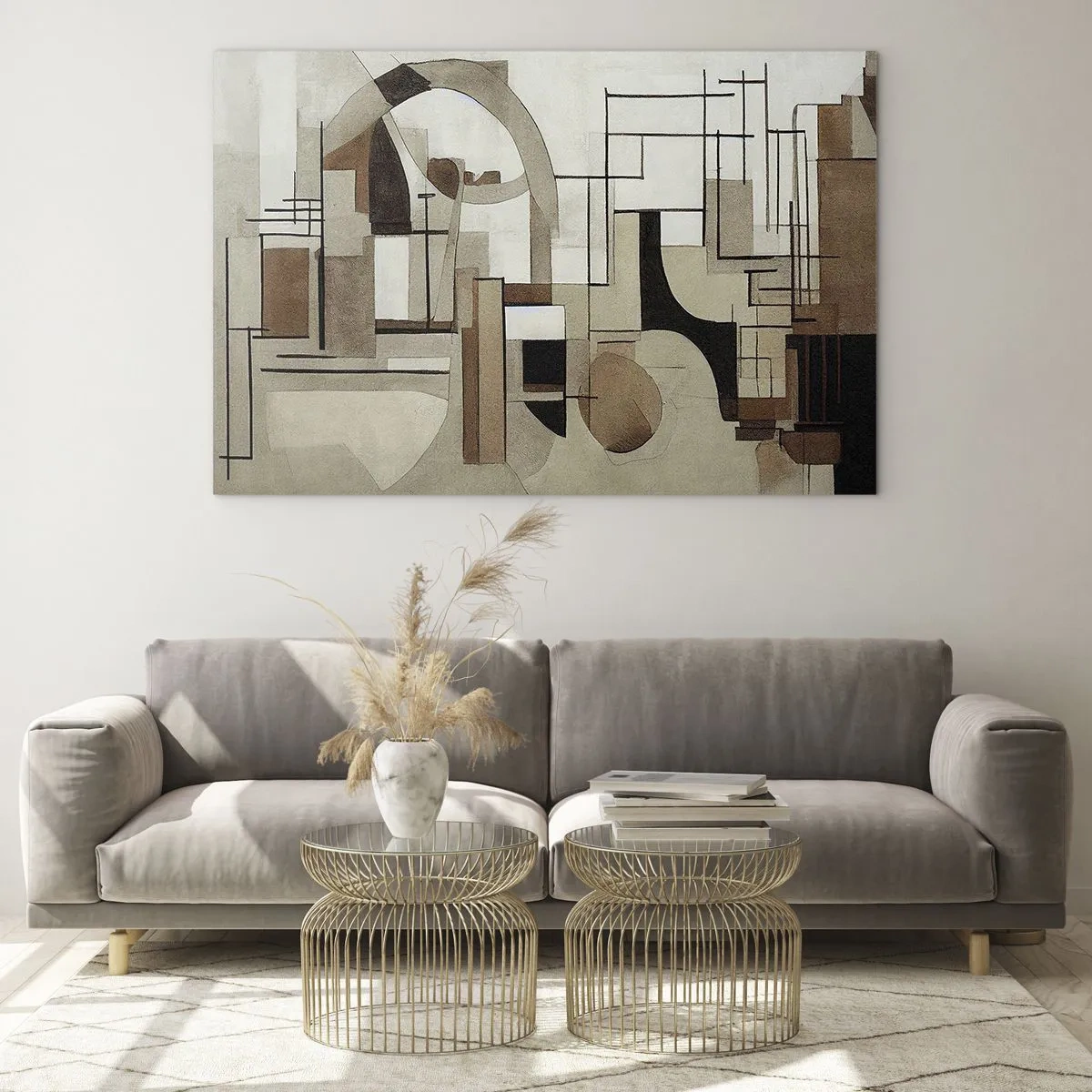 Glasbild - Bild auf glas - Geometrische Landschaft in Braun- und Beigetönen - 70x50cm - Stadtbild 2.0 - Moderne Wanddekoration für Wohnzimmer und Schlafzimmer ARTTOR