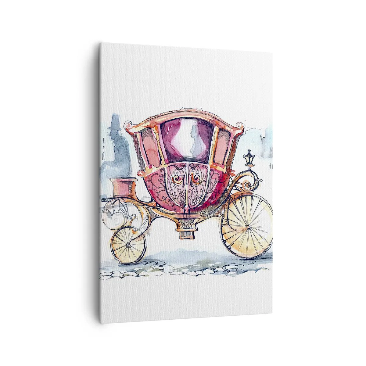 Bild auf Leinwand - Leinwandbild - Eine stilvolle Illustration einer antiken Kutsche in Pastellfarben. - 70x100cm - Zur Hochzeit oder zum Abschlussball? - Moderne Wanddekoration für Wohnzimmer und Schlafzimmer ARTTOR